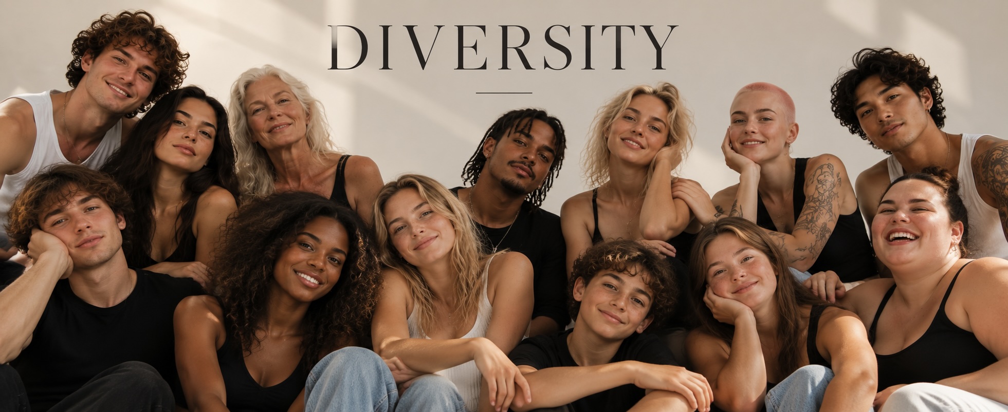 Vielfältige Gruppe von Models unterschiedlichen Alters und Aussehens